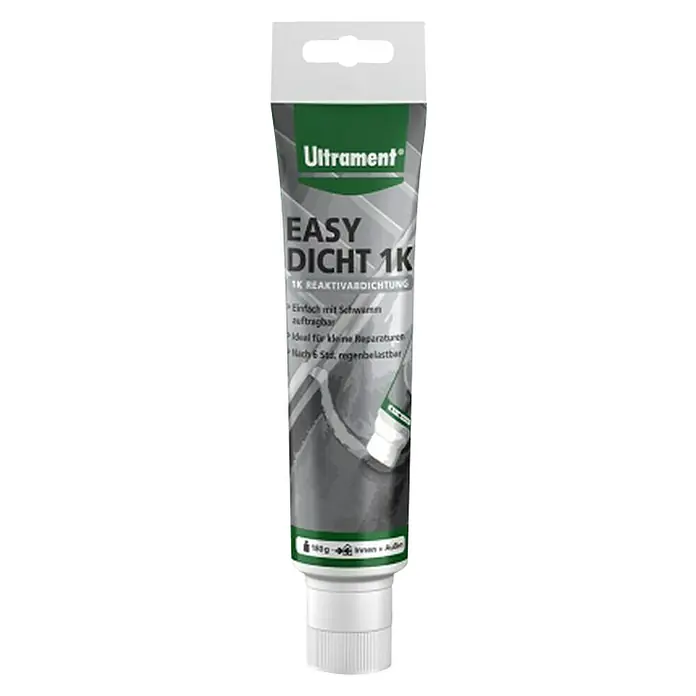 Ultrament Reaktivabdichtung Easy Dicht - 180 g, 1-komponentig - Abbildung einer Tube Ultrament Easy Dicht 1K Reaktivabdichtung, ideal für kleine Reparaturen und regenfest nach 6 Stunden.