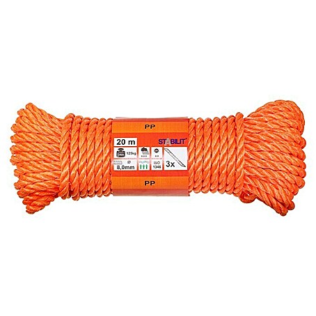 Stabilit PP-Seil (Ø x L: 8 mm x 20 m, 3-schäftig gedreht, Orange)