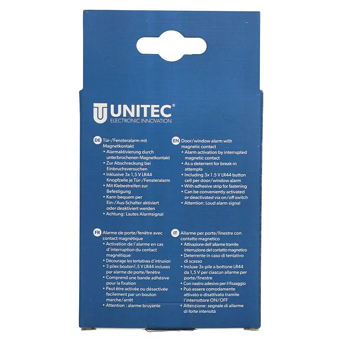 Fenster- & Türsensor-Set - Gesamtstückzahl: 3 Stk. - Door/window alarm from Unitec with magnetic contact. Activates when the magnetic contact is broken, deterring break-in attempts.