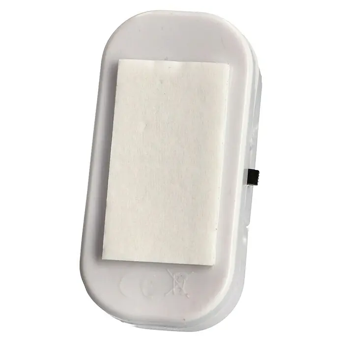Fenster- & Türsensor-Set - Gesamtstückzahl: 3 Stk. - Nahaufnahme einer länglichen, weißen LED-Leuchte mit einem kleinen schwarzen Schalter an der Seite und einem Papieraufkleber in der Mitte.