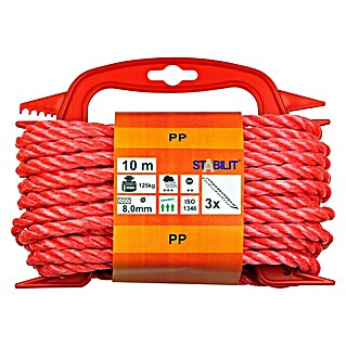 Stabilit PP-Seil (Ø x L: 8 mm x 10 m, Polypropylen, Rot, 3-schäftig gedreht)