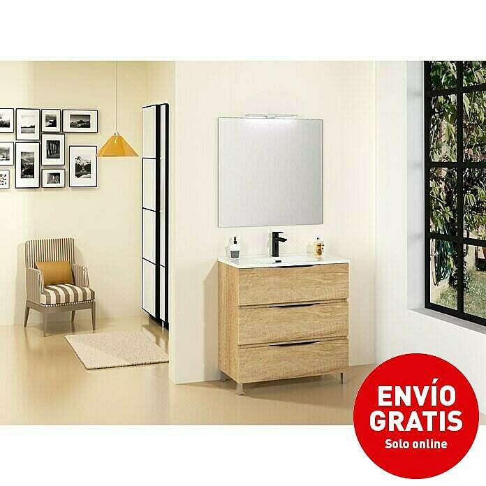 Conjunto de mueble de baño Abril Slim (70 cm, Blanco, Mate, 3 pzs.)
