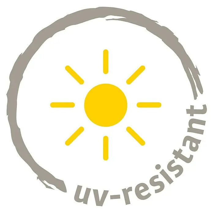 Scheurich Lineo Pflanzsäule rund - Außenmaß (Ø x H): 47 x 65 cm, Kunststoff, Schwarz - Symbol für UV-Beständigkeit mit stilisierter Sonne und umlaufendem Pinselstrich, das die Schutzfunktion des Produkts hervorhebt.