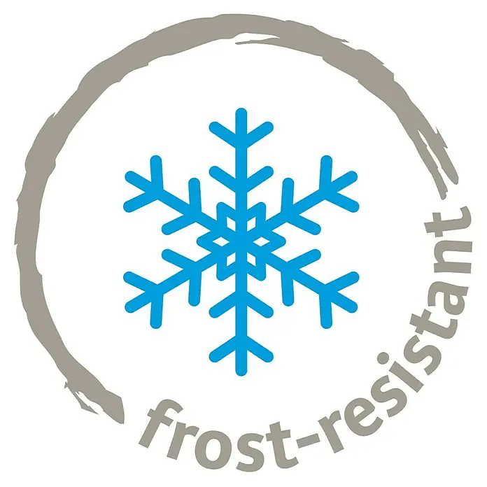 Scheurich Lineo Pflanzsäule rund - Außenmaß (Ø x H): 47 x 65 cm, Kunststoff, Schwarz - Das Symbol für Frostbeständigkeit zeigt eine blaue Schneeflocke innerhalb eines grauen Kreises mit der Aufschrift "frostbeständig".