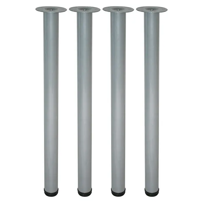 Element System Set de patas de mueble Toscana - Ø x Al: 6 x 70 cm, Capacidad de carga: 75 kg, Acero, 4 ud., Acero inoxidable - Cuatro patas de mesa plateadas con pies redondos y placas de montaje, ideales para proyectos de muebles y bricolaje.