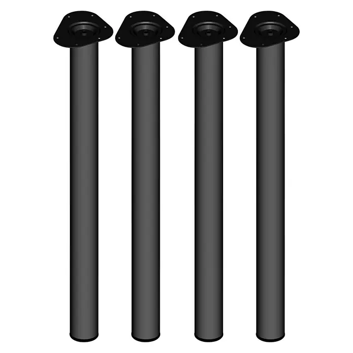 Element System Set de patas de mueble Toscana - Ø x Al: 6 x 70 cm, Capacidad de carga: 75 kg, Acero, 4 ud., Negro - Cuatro patas de mueble negras con placas de montaje triangulares, ideales para mesas o armarios. Sólidas y elegantes.