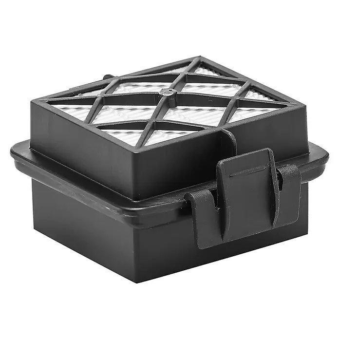 Kärcher HEPA-Hygienefilter - Passend für: Kärcher Staubsauger VC 5 - Ein quadratischer, schwarzer Filter mit einer weißen Filtermembran und einem Gitternetz. Ideal für Staubsauger oder Luftreiniger.