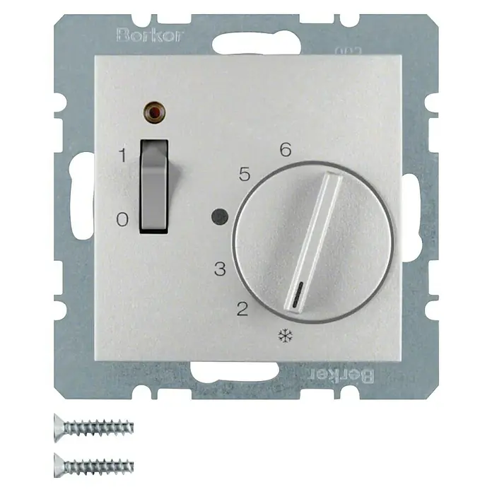 Berker Raumthermostat 20301404 - 250 V, Alu matt - Berker Thermostat mit Drehregler und Schiebeschalter zur Temperaturregelung. Inklusive Befestigungsschrauben für die Installation.