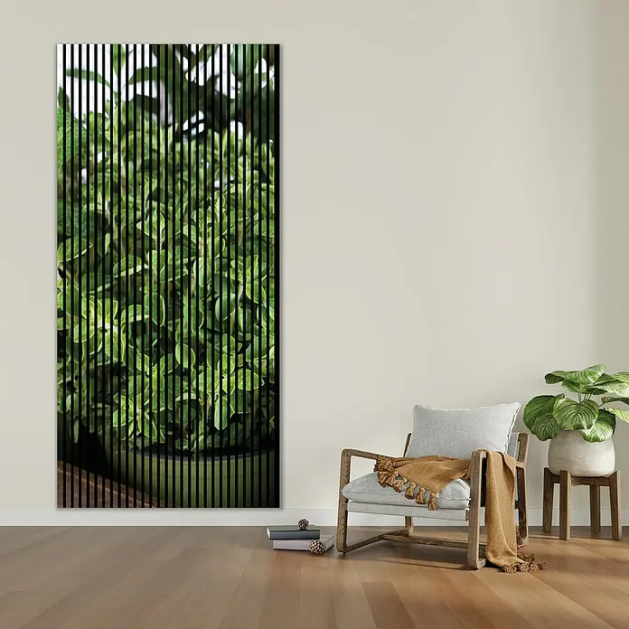 Profiles and more Akustikpaneel Oregano - 2.400 x 1.133 x 19 mm - Das vertikale Leinwandbild mit Grünpflanzenmotiv sorgt für einen besonderen Hingucker in Ihrem Wohnzimmer.