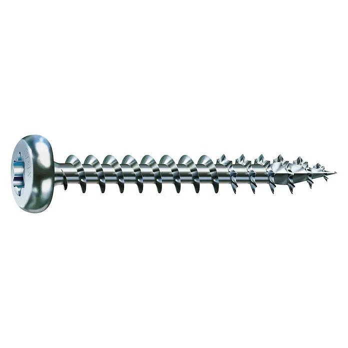 Spax Tellerkopfschraube HI FORCEØ x L: 10 x 200 mm, WIROX Oberfläche, T-Star plus, 1 Stk. - Nahaufnahme einer SPAX-Holzschraube mit Senkkopf und Teilgewinde, ideal für Holzkonstruktionen.