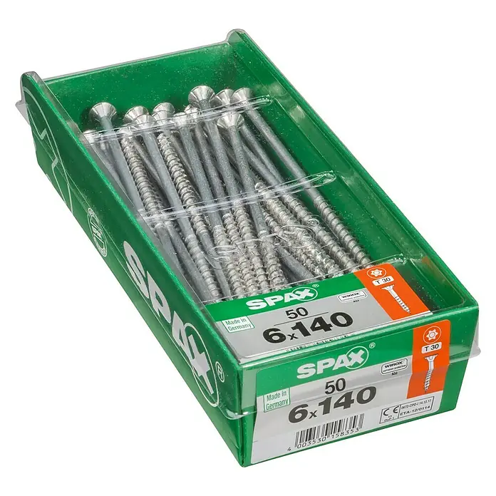 Spax T-Star plus Universalschraube T-Star plus - Ø x L: 6 x 140 mm, WIROX Oberfläche, T-Star plus, 50 Stk. - Eine Packung SPAX Schrauben 6x140mm, ideal für diverse Holzbauprojekte, Made in Germany.