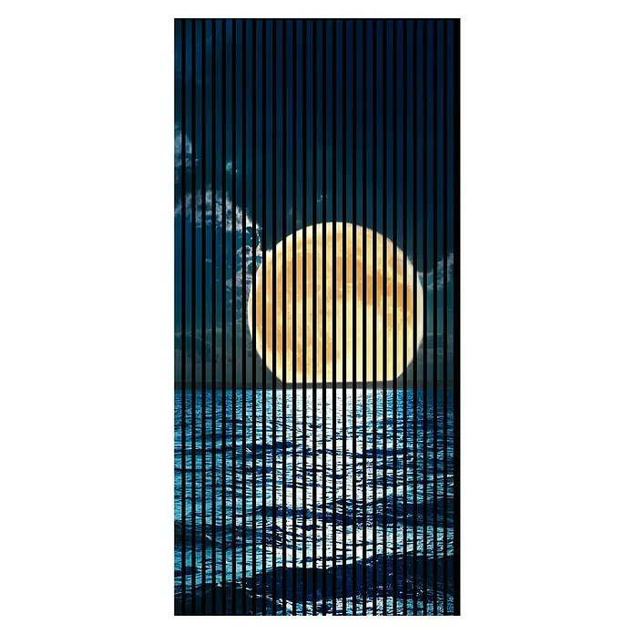 Profiles and more Akustikpaneel Meer Mond - 2.400 x 1.133 x 19 mm - Mondschein über dem Meer, eingefangen durch vertikale Linien, die eine einzigartige und faszinierende visuelle Textur erzeugen.