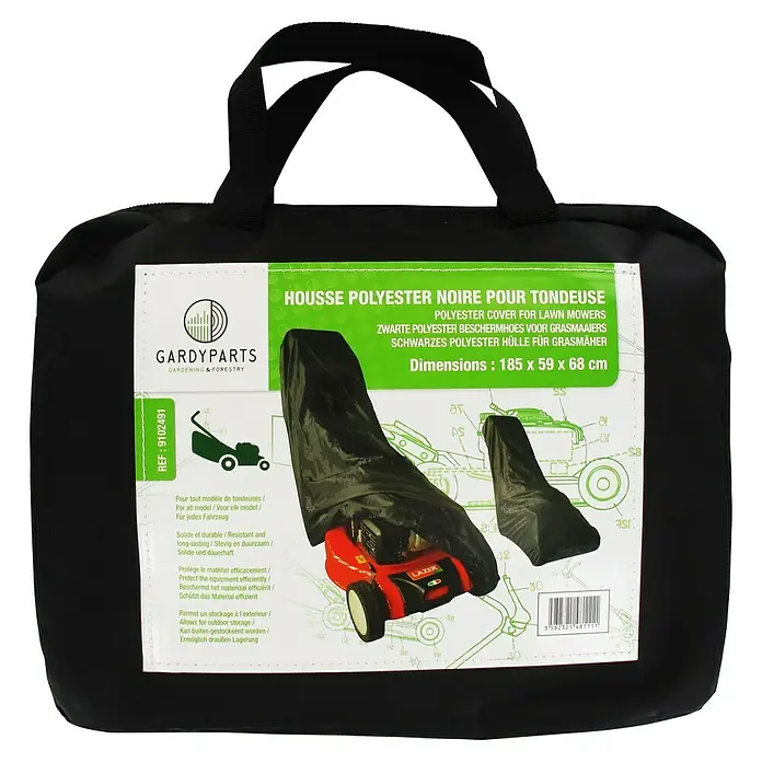 GardyParts Rasenmäher-Schutzhülle - L x B: 185 x 59 cm, Kunststoff - Schwarze Polyester-Abdeckung für Rasenmäher, Abmessungen 185 x 59 x 68 cm, ideal zum Schutz und zur Lagerung Ihres Geräts.
