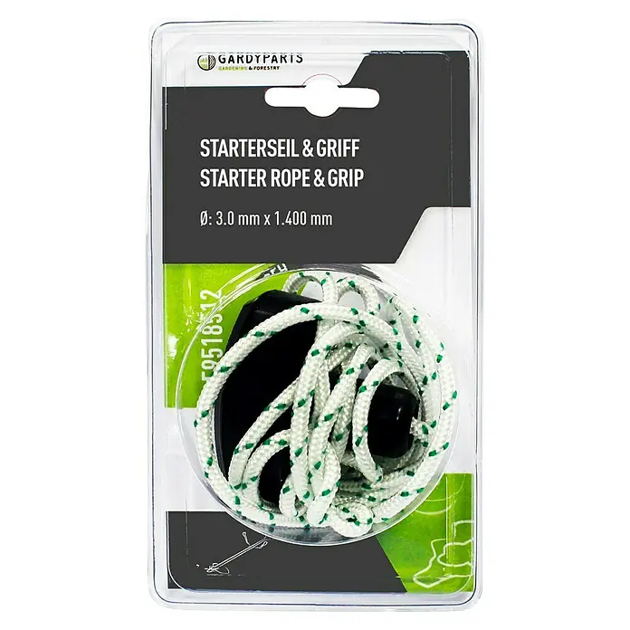 GardyParts Starterseil für Rasenmäher - Briggs & Stratton Motor-Serien: 900 SERIES™, INTEK™, VANGUARD™ - Starterseil mit Griff in einer transparenten Verpackung. Ideal für Gartengeräte, 3.0 mm x 1.400 mm.