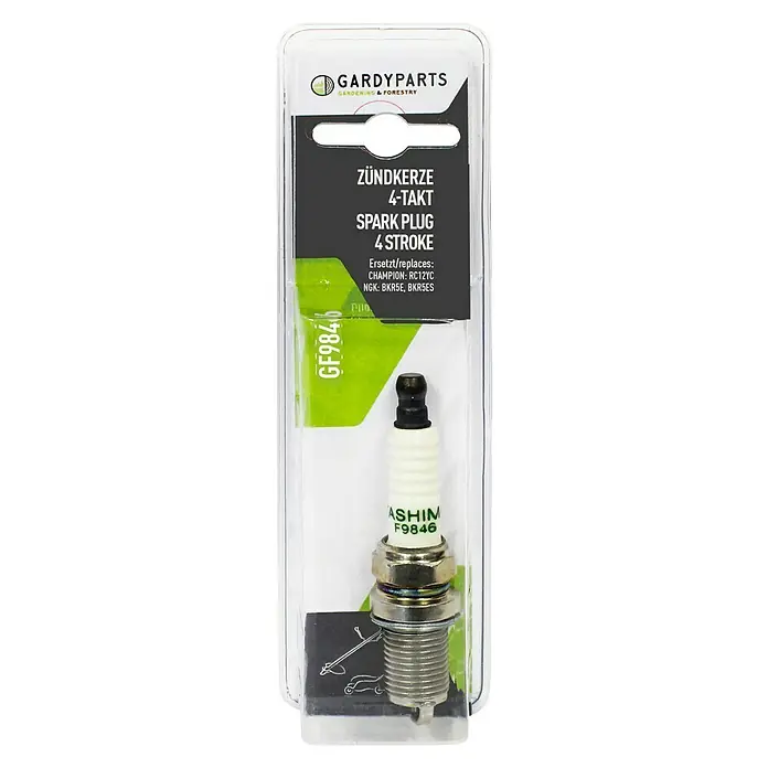GardyParts Zündkerze für Rasenmäher GF9846 - Ausgewählte 4-Takt-Motoren - Verpackte Gardyparts Zündkerze 4-Takt, passend für Champion RC12YC und NGK BKR5E/BKR5ES, ideal für Garten- und Forstgeräte.