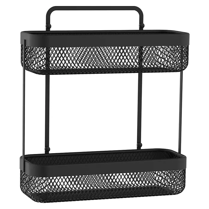 Cesta de baño doble Harmony - 11,5 x 30,5 x 34,7 cm, Metal, Negro - Estante negro de dos niveles con asa. Ideal para guardar accesorios de baño, especias u otros objetos pequeños. Práctico y elegante.