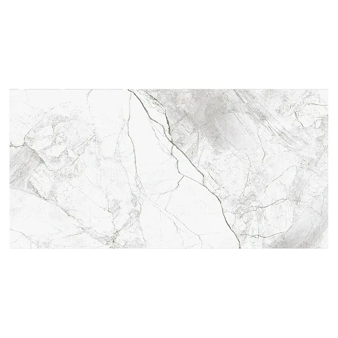 Wandfliese Riva - 30 x 60 cm, Grau/Weiß, Glänzend - Elegante Marmorfliese mit filigranen, grauen Adern für einen luxuriösen Look. Perfekt für stilvolle Innenräume und zeitlose Designs.