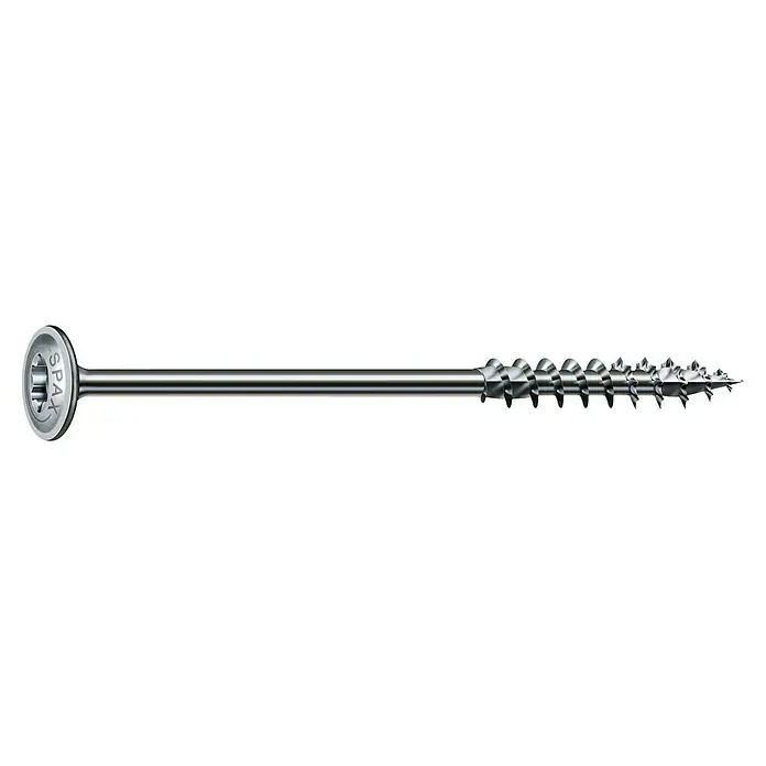 Spax HI FORCE Tellerkopfschraube HI FORCE - Ø x L: 10 x 240 mm, WIROX Oberfläche, T-Star plus, 1 Stk. - Eine einzelne SPAX-Schraube, gut sichtbar, mit Fokus auf ihr Gewinde und ihren Kopf. Ideal für Bau- und Heimwerkerprojekte.