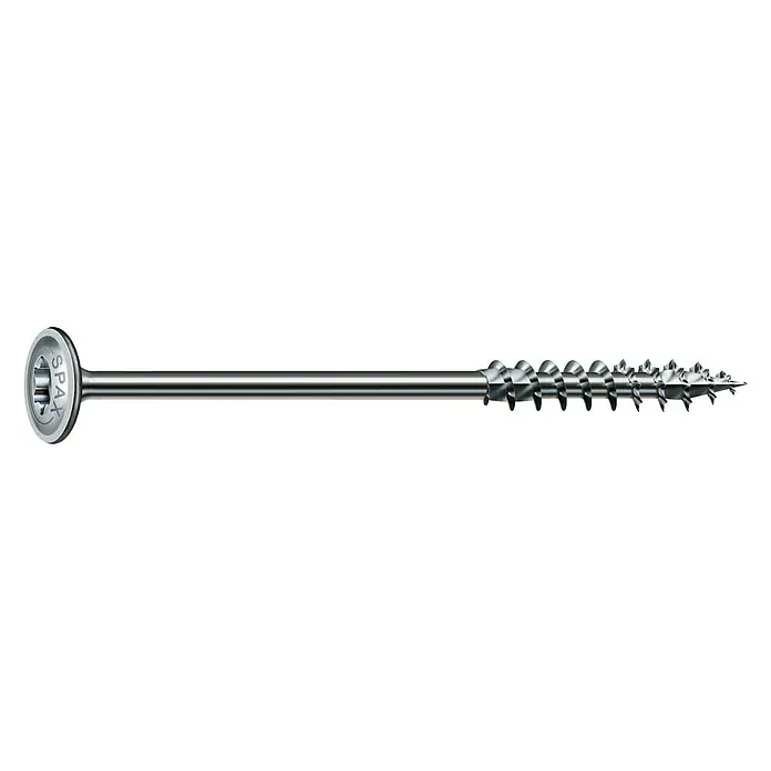 Spax Tellerkopfschraube HI.FORCEØ x L: 6 x 160 mm, WIROX Oberfläche, T-Star plus, 6 Stk. - Eine einzelne SPAX-Schraube, gut sichtbar, mit Fokus auf ihr Gewinde und ihren Kopf. Ideal für Bau- und Heimwerkerprojekte.