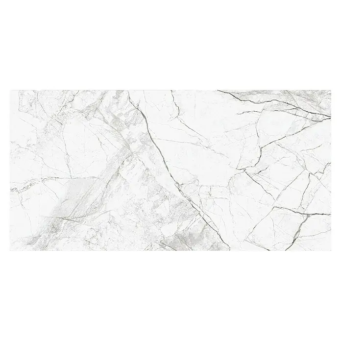 Wandfliese Riva - 30 x 60 cm, Grau/Weiß, Glänzend - Elegante Marmorfliese mit filigranen grauen Adern. Perfekt für stilvolle Böden und Wände im Innenbereich. Zeitlose Ästhetik für ein modernes Zuhause.