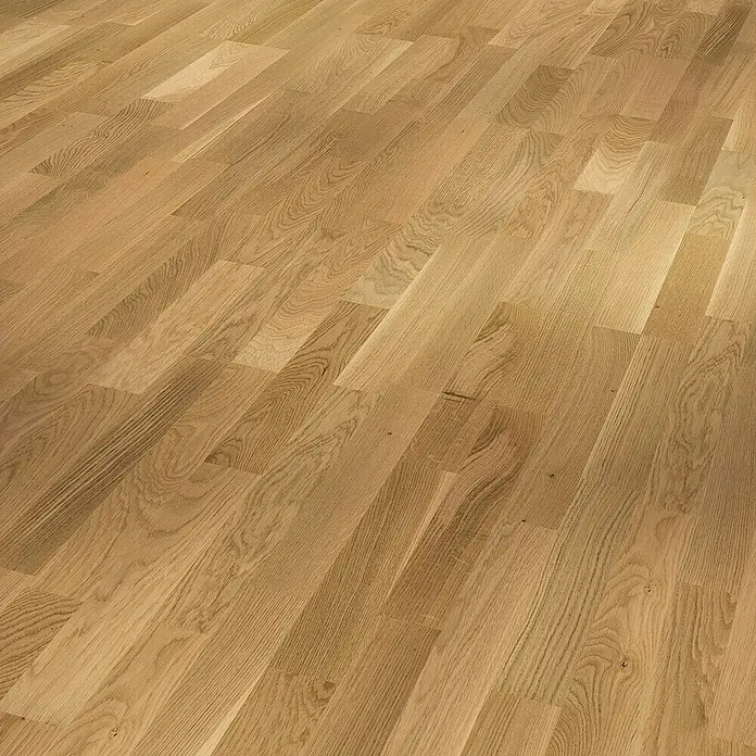 Parador Parkett Basic 11.5 - Eiche Rustikal matt lackiert, Schiffsboden, 1.080 x 185 x 11,5 mm - Ein hellbrauner, hölzerner Bodenbelag, der ein warmes und natürliches Ambiente erzeugt. Perfekt für stilvolle Innenräume.