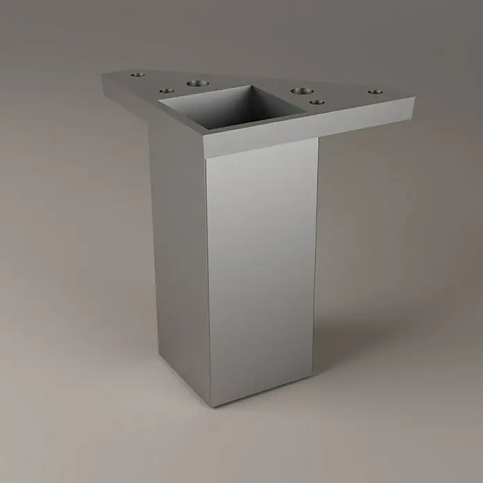 Rei Pata para muebles 972 - L x An x Al: 4 x 8 x 10 cm, Plástico, Aluminio, 1 ud. - Detalle de un pedestal moderno plateado con formas geométricas y aberturas, ideal para exposiciones o como elemento decorativo.