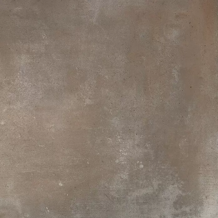 Feinsteinzeugfliese Chateau - 100 x 100 cm, Braun/Grau, Matt - Rustikale braune Betontextur mit leichten weißen und grauen Abnutzungsspuren.