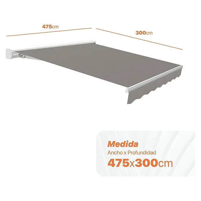 SmartSun Toldo con motor WiFi Vivant - Gris, Ancho: 4,75 m, Caída: 3 m - Toldo gris de 475 x 300 cm para dar sombra a zonas exteriores.