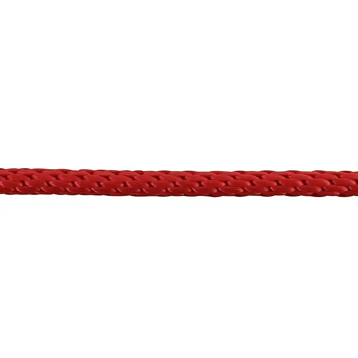 Stabilit PP-Seil Meterware - Durchmesser: 6 mm, Polypropylen, Rot, 24-fach spiralgeflochten - Nahaufnahme eines roten Seils.