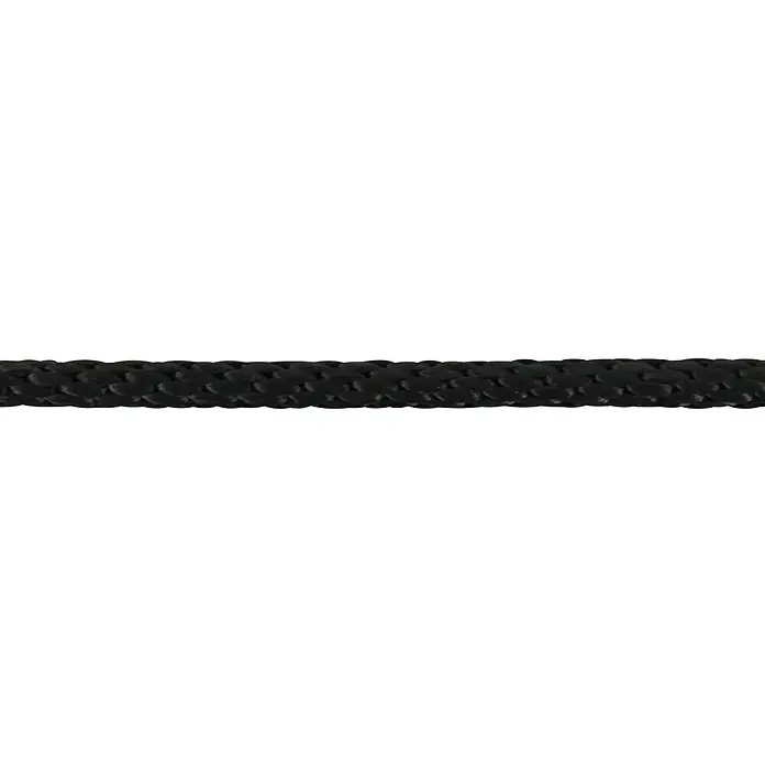 Stabilit PP-Seil Meterware - Durchmesser: 6 mm, Polypropylen, Schwarz, 24-fach spiralgeflochten - Nahaufnahme eines schwarzen geflochtenen Seils. Ideal für DIY-Projekte, Bastelarbeiten oder als dekoratives Element. Robuste Qualität.