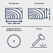 Scheppach Kappzugsäge HM216 (2.000 W, Durchmesser Sägeblatt: 216 mm, Leerlaufdrehzahl: 0 U/min - 4.700 U/min)