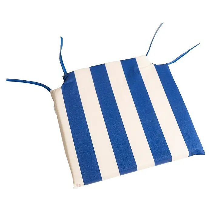 Cojín para asiento - 2 ud., Azul/Blanco, L x An x Al: 40 x 40 x 3,5 cm, 70% algodón 30% poliéster - Un cojín de asiento cuadrado con rayas azules y blancas y cintas azules para sujetarlo a una silla. Perfecto para uso interior o exterior.