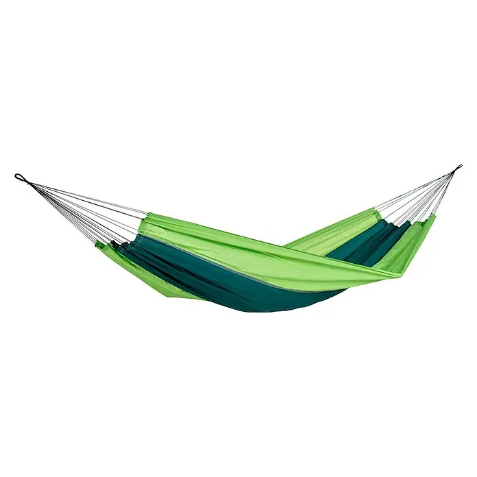 Amazonas Hängematte Silk Traveller forest - L x B: 220 x 140 cm, Grün - Grüne und blaue Hängematte mit schwarzen Seilen, ideal zum Entspannen im Garten oder beim Camping.