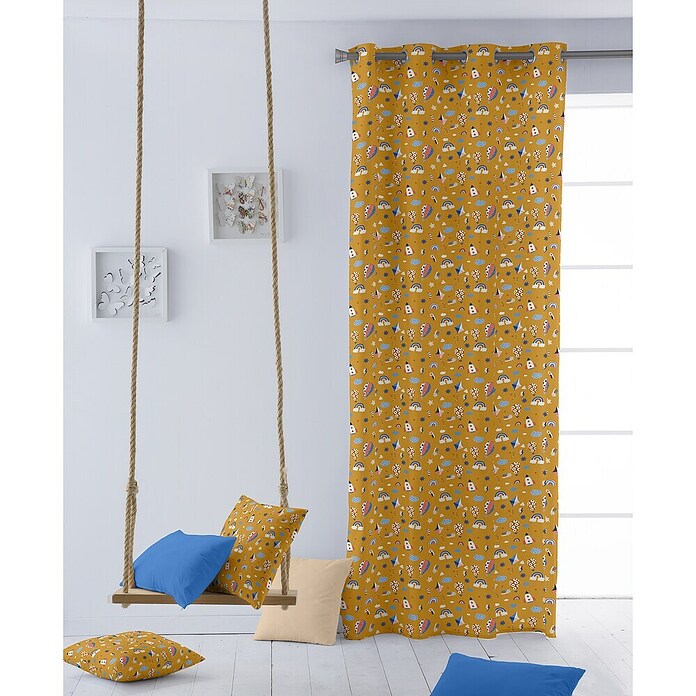Cortina con ollaos Infantil (An x Al: 140 x 260 cm, 100% poliéster, Mostaza) | BAUHAUS