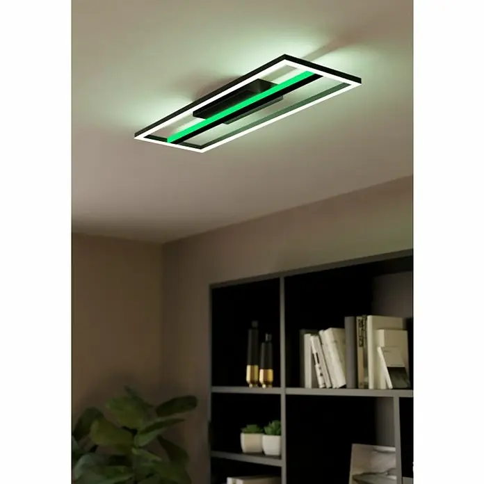 Eglo LED-Deckenleuchte Calagrano - L x B x H: 640 x 220 x 50 mm, Dimmbar, 3.000 K - 6.500 K - Moderne Deckenleuchte mit rechteckigem Design in Schwarz, Weiß und Grün, die einen stilvollen Akzent in jedem Raum setzt.