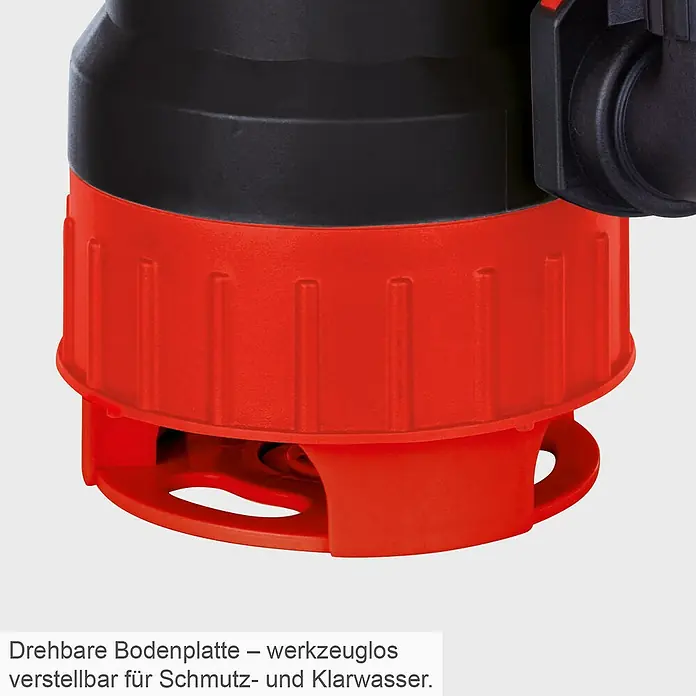 Scheppach Schmutzwasserpumpe DWP750 - Max. Fördermenge: 20.000 l/h - Detailaufnahme der drehbaren Bodenplatte einer Schmutzwasserpumpe, werkzeuglos verstellbar für verschiedene Wasserarten.