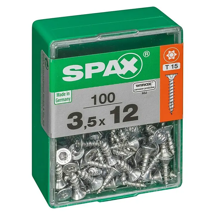 Spax T-Star plus Universalschraube T-Star plus - Ø x L: 3,5 x 12 mm, WIROX Oberfläche, T-Star plus, 100 Stk. - Dose mit 100 Spax Universalschrauben 3,5 x 12 mm, ideal für verschiedene Anwendungen. Die Schrauben sind hochwertig und zuverlässig.