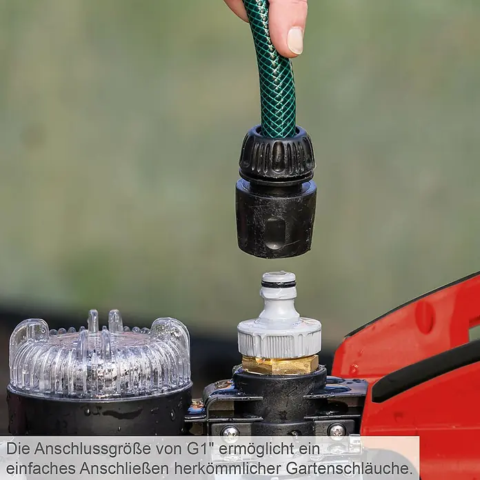 Scheppach Gartenpumpe GP1400JET - 1.300 W, Max. Fördermenge: 6.000 l/h - Der G1" Anschluss ermöglicht das einfache Anschließen von handelsüblichen Gartenschläuchen für eine unkomplizierte Gartenbewässerung.