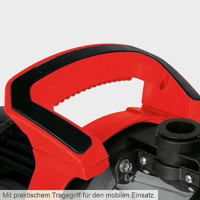 Scheppach Gartenpumpe GP1400JET - 1.300 W, Max. Fördermenge: 6.000 l/h - Detailansicht der roten Gartenpumpe mit praktischem Tragegriff für einfachen Transport.
