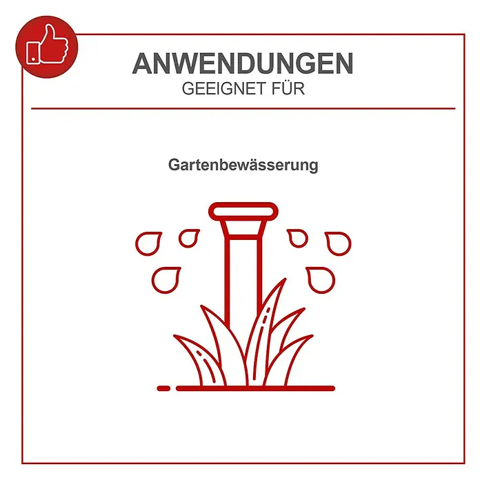 Scheppach Regenfasspumpe RBP350 - 350 W, Max. Fördermenge: 5.500 l/h - Illustration einer Gartenbewässerungsanlage, geeignet für die Anwendung im Garten.