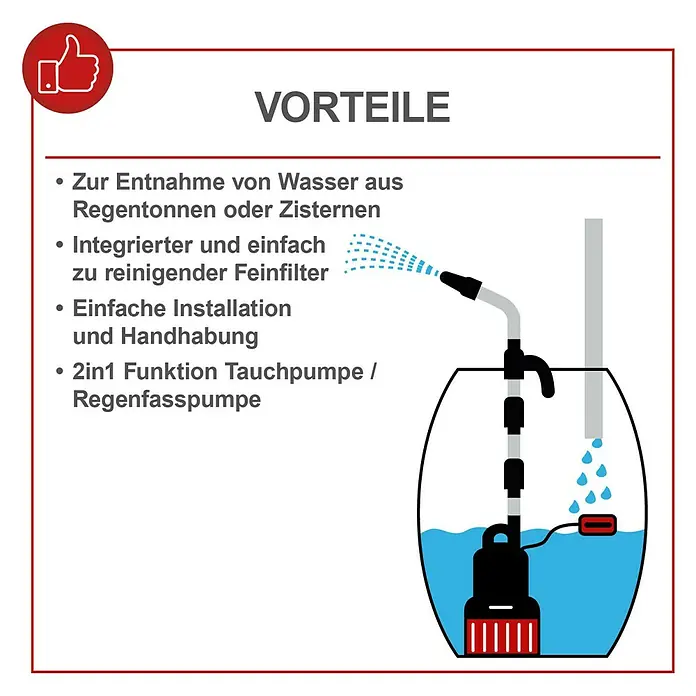 Scheppach Regenfasspumpe RBP350 - 350 W, Max. Fördermenge: 5.500 l/h - Vorteile der Tauchpumpe/Regenfasspumpe: Wasserentnahme, integrierter Feinfilter, einfache Installation und 2in1 Funktion.
