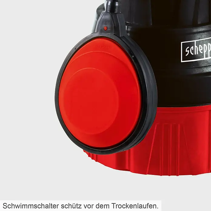 Scheppach Regenfasspumpe RBP350 - 350 W, Max. Fördermenge: 5.500 l/h - Schwimmerschalter der Scheppach Tauchpumpe schützt vor Trockenlauf und sorgt für zuverlässige Funktion.