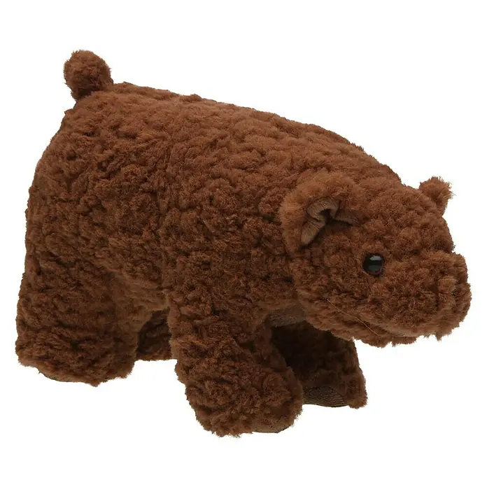 Versa Tope de puerta Oso - L x An x Al: 29 x 12 x 18 cm, Marrón - Un peluche de bisonte marrón con una textura suave. El animal de peluche tiene orejas pequeñas y una cola corta.