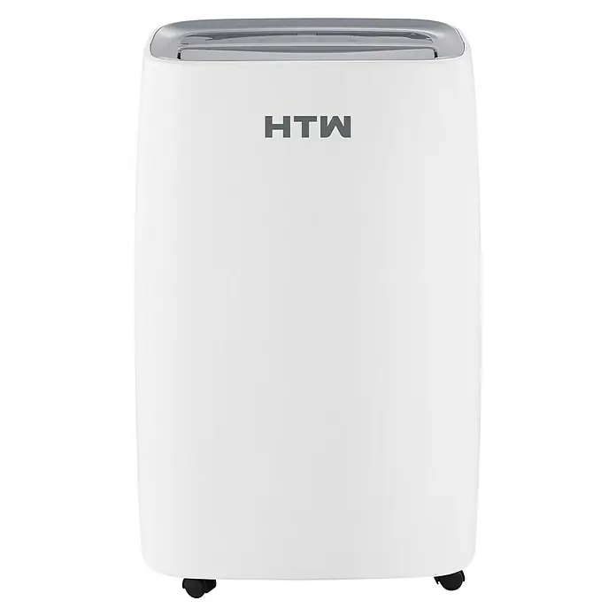 HTW Deshumidificador eléctrico A3 - 580 W, Potencia de deshumidificación: 30 l/día, L x An x Al: 234 x 351 x 588 mm, Blanco - Primer plano de un deshumidificador HTW blanco, reconocido por su diseño compacto y eficiente control de la humedad.