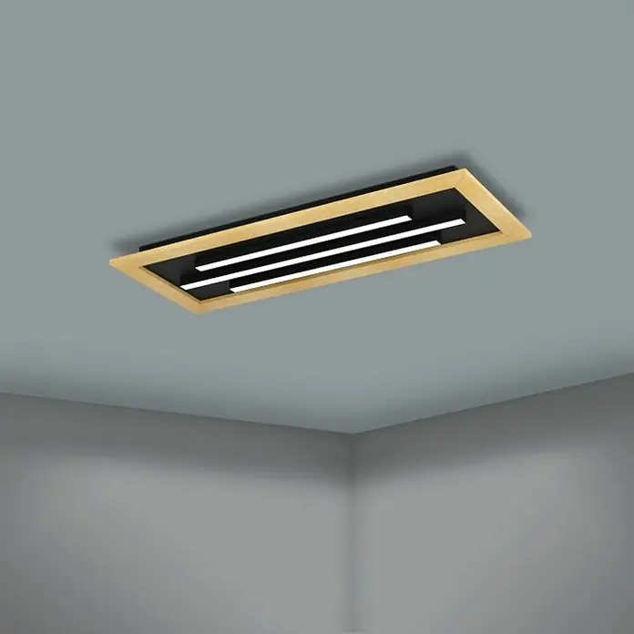 Eglo LED-Deckenleuchte Tirrenara - 37 W, L x B x H: 78 x 30,5 x 5,5 cm, Dimmbar, 2.700 K - 6.500 K - Moderne Deckenleuchte mit Holzrahmen und drei LED-Leuchten für eine stilvolle Beleuchtung.