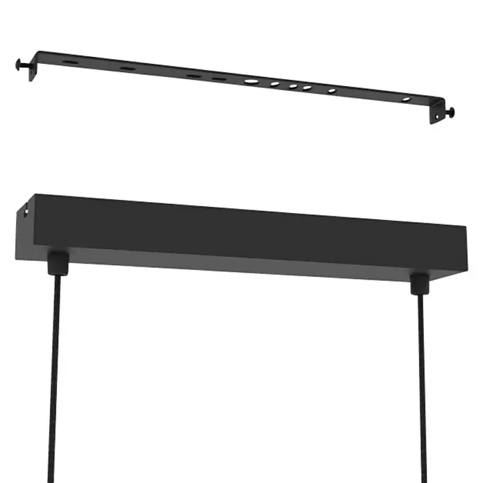 Eglo LED-Pendelleuchte Anchorena-Z - L x B x H: 1.230 x 55 x 1.100 mm, Kaltweiß, 2.700 K - 6.500 K, Dimmbar - Eine moderne, schwarze Hängeleuchte mit einer länglichen Form und zwei Pendeln, die ein minimalistisches Design aufweist.