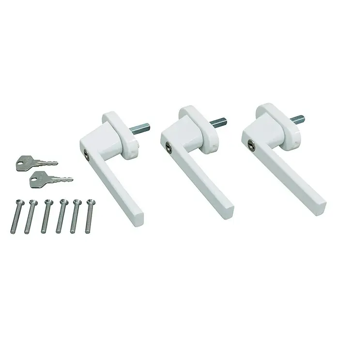 Abus Fenstergriff-Set FG 210 - Universell einsetzbar, 3 Stk., Weiß - Drei abschließbare Fenstergriffe in Weiß mit Schrauben und Schlüsseln für erhöhte Sicherheit.