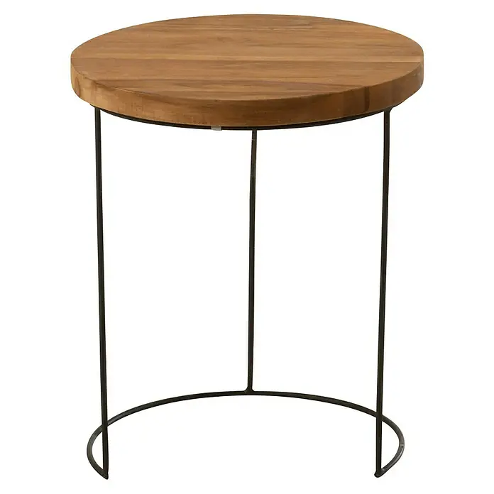 Beistelltisch - Ø x H: 38 x 45 cm, Holz - Elegantes Beistelltisch mit einer runden Holzplatte und einem stilvollen, dunklen Metallgestell, das jedem Raum einen Hauch von modernem Design verleiht.