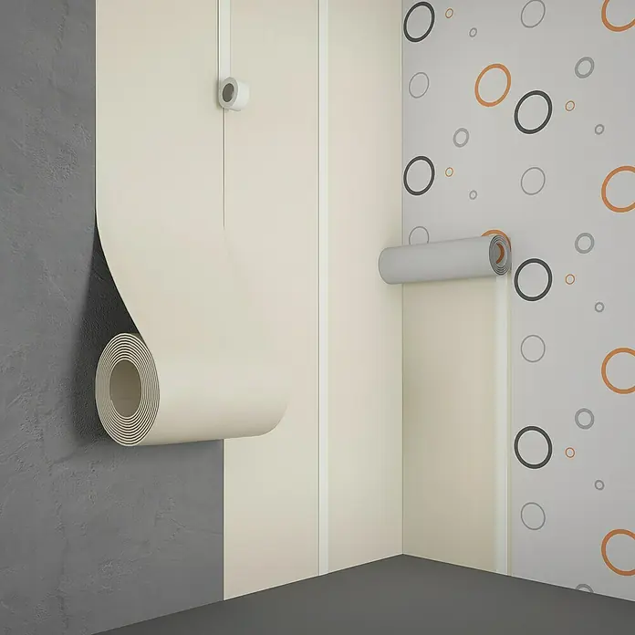 Nmc Noma Dämmtapete noma®therm - Kaschierung: Pappe, Max. Anwendungsfläche: 5 m², Höhe: 4 mm - Darstellung verschiedener Tapetenmuster und -rollen. Fokus liegt auf den Texturen und Mustern für die Raumgestaltung.