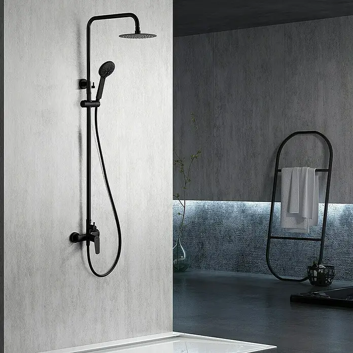 Camargue Tevere Sistema de ducha - Grifo monomando, Negro - Conjunto de ducha negro con rociador y teleducha. Diseño moderno para un baño elegante.
